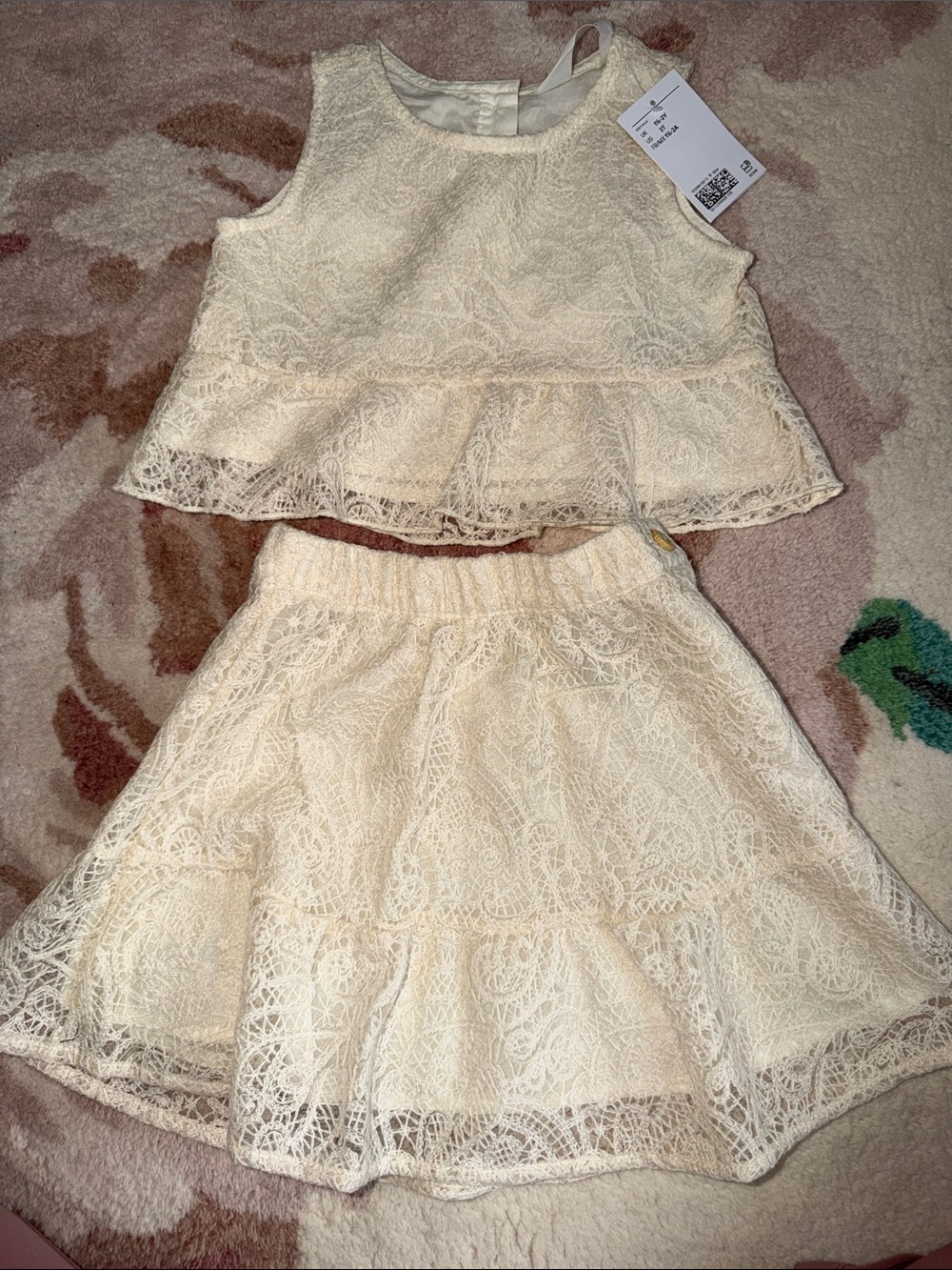 NEW H&M Cream Lace Peplum Top & Tiered Skirt Set